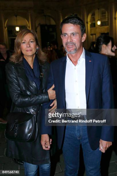 Violonist Anne Gravoin and her husband politician Manuel Valls attend "La vraie vie" Theater Play at Theatre Edouard VII on September 18, 2017 in...