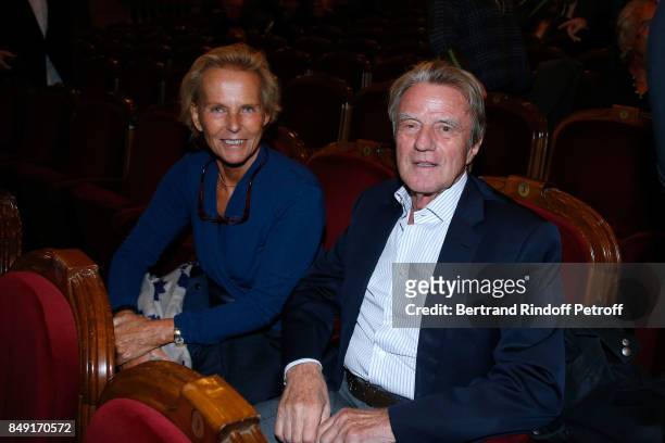 Bernard Kouchner and his wife Christine Ockrent attend "La vraie vie" Theater Play at Theatre Edouard VII on September 18, 2017 in Paris, France.