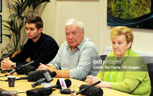 John and Marilyn Payne, parents of missing teenager Nicola Payne, with actor George Evans in Coventry making an appeal for information regarding the...