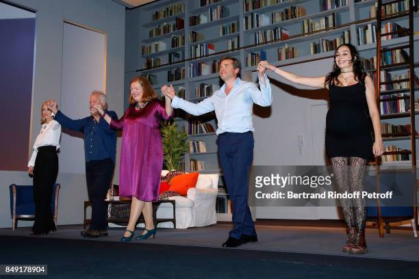 Lea Drucker, Bernard Murat, Anne Benoit, Guillaume de Tonquedec and Alka Balbir acknowledge the applause of the audience at the end of "La vraie vie"...