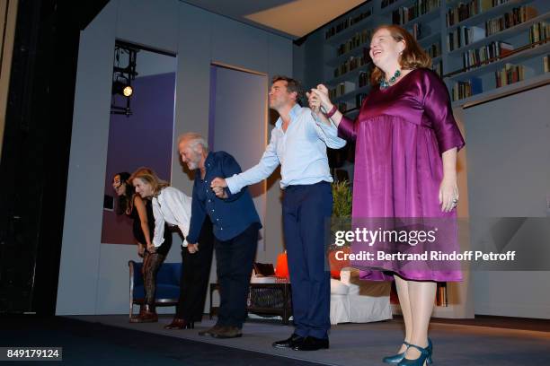 Alka Balbir, Lea Drucker, Bernard Murat, Guillaume de Tonquedec and Anne Benoit acknowledge the applause of the audience at the end of "La vraie vie"...