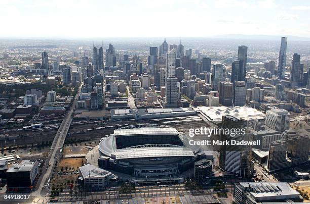 An aerial view of the Telstra Dome and Melbourne CBD is seen on February 12, 2009 in Melbourne, Australia.