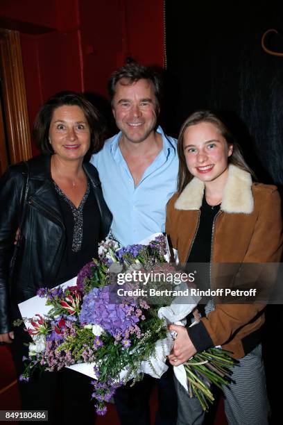 Actor of the piece Guillaume de Tonquedec with his wife Cristele and their daughter Victoire attend "La vraie vie" Theater Play at Theatre Edouard...