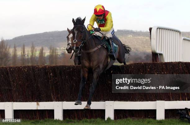 Shooters Wood ridden by Ruby Walsh on their way to victory in the Jenny Mould Memorial Handicap Chase during day two of The International meeting at...