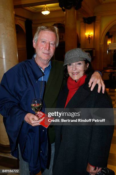 Director Regis Wargnier and actress Francoise Fabian attend "La vraie vie" Theater Play at Theatre Edouard VII on September 18, 2017 in Paris, France.