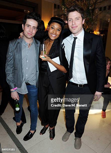 Nick Grimshaw and VV Brown with Rick Edwards attend the Universal Party following the Brit Awards 2009 at the Claridge's Hotel on February 18, 2009...