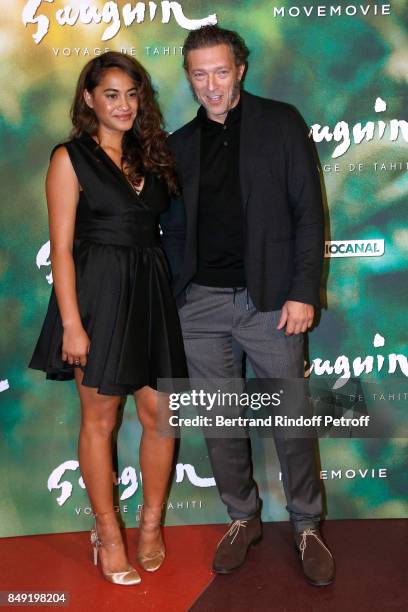 Actors of the movie Tuhei Adams and Vincent Cassel attend the "Gauguin, Voyage de Tahiti" Paris Premiere at Cinema Gaumont Capucine on September 18,...