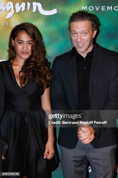 Actors of the movie Tuhei Adams and Vincent Cassel attend the "Gauguin, Voyage de Tahiti" Paris Premiere at Cinema Gaumont Capucine on September 18,...