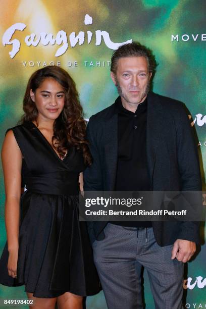 Actors of the movie Tuhei Adams and Vincent Cassel attend the "Gauguin, Voyage de Tahiti" Paris Premiere at Cinema Gaumont Capucine on September 18,...