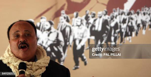 Martin Luther King III gestures as he speaks during his visit to Mani Bhavan - Mahatma Gandhi's residence in Mumbai on February 19, 2009. Martin...