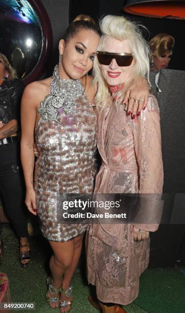 Rita Ora and Pam Hogg attend the LOVE magazine x Miu Miu party, held during London Fashion Week, at Loulou's on September 18, 2017 in London, England.