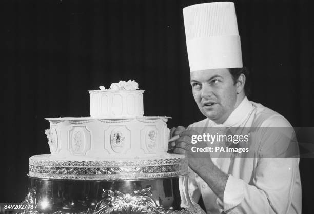 Peter Phillips' christening cake, on display at the Army Catering Corps Memorial Hall in Aldershot. It consists of two tiers from Princess Anne's...