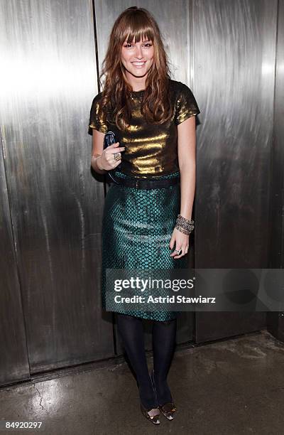 Actress Leighton Meester attends the Erin Wasson + RVCA presentation during Mercedes-Benz Fashion Week at Milk Studios on February 18, 2009 in New...