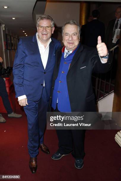 Presidente of "Trophees du Bien-Etre" Sylvain Bonnet and Paul-Loup Sulitzer attend "Trophee Du Bien-Etre" award ceremony at Theatre des Mathurins on...