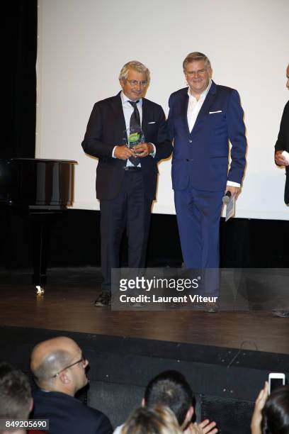 Michel Boujenah and Sylvain Bonnet attend "Trophee Du Bien-Etre" award ceremony at Theatre des Mathurins on September 18, 2017 in Paris, France.