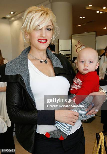 Singer Gwen Stefani and her son Zuma Rossdale attend the Barneys New York and Jennifer Lopez Celebrate Andrea Lieberman event February 18, 2009 in...