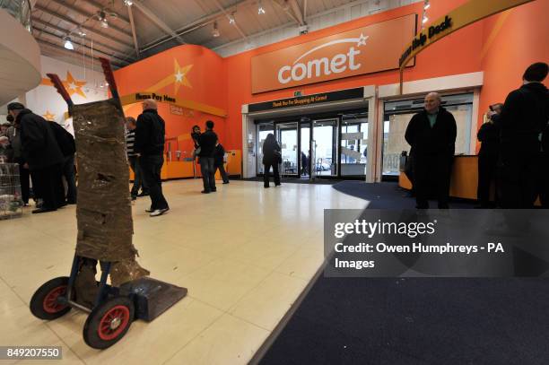 The last few items are sold at the Comet store at Silverlink Shopping Park, North Shield, Newcastle.