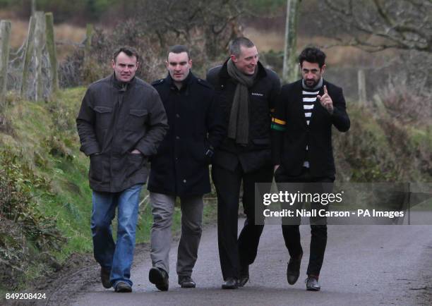 Kerry Fooballers William Kirby, Barry O'Shea, Kieran Donaghy and Paul Galvin attend the funeral of former gaelic footballer Paidi O Se's at Ventry,...