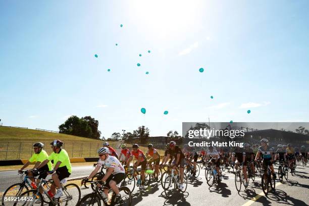 Cyclists leave the starting line during the 2017 Below The Belt Pedalthon at Sydney Motorsport Park on September 19, 2017 in Sydney, Australia. Now...