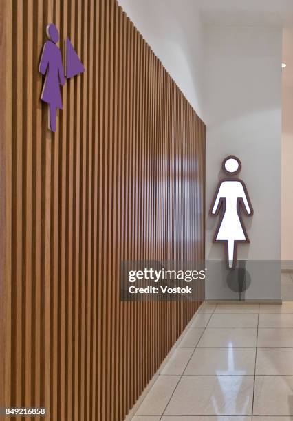 public restroom in a large modern shopping mall and entertainment centre in almaty - damtoalett skylt bildbanksfoton och bilder