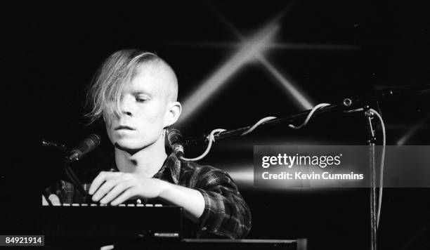 Keyboardist Vince Clarke, of English synthpop duo Yazoo, on stage at the Hacienda, Manchester, 20th September 1982.