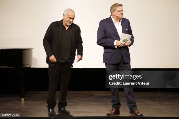 Francis Perrin and Sylvain Bonnet attend "Trophee Du Bien-Etre" award ceremony at Theatre des Mathurins on September 18, 2017 in Paris, France.