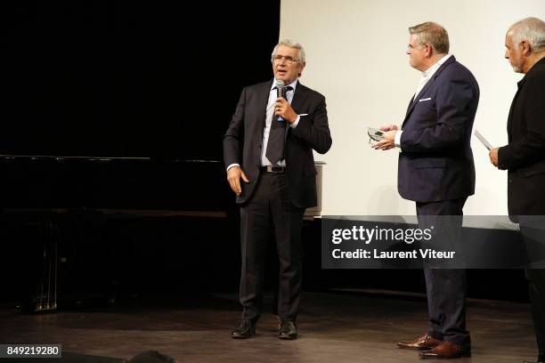 Michel Boujenah, Sylvain Bonnet and Francis Perrin attend "Trophee Du Bien-Etre" award ceremony at Theatre des Mathurins on September 18, 2017 in...