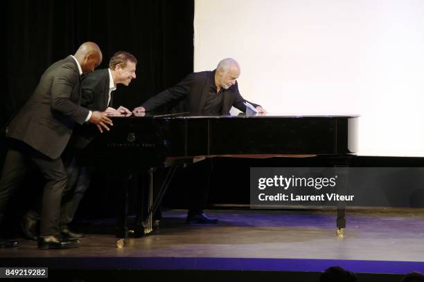 Louis-Michel Colla and Francis Perrin attend "Trophee Du Bien-Etre" award ceremony at Theatre des Mathurins on September 18, 2017 in Paris, France.