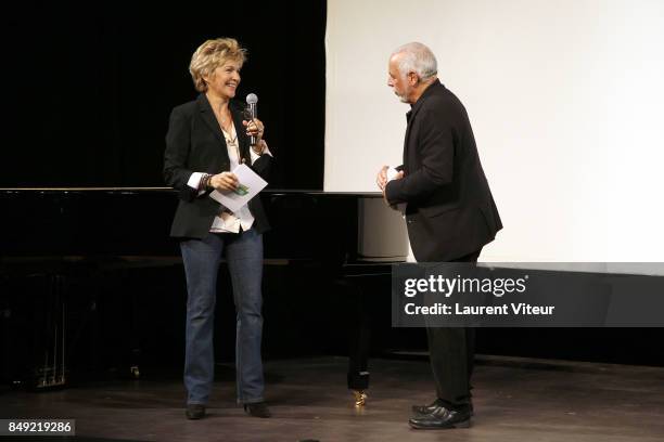 Veronique Jannot and Francis Perrin attend "Trophee Du Bien-Etre" award ceremony at Theatre des Mathurins on September 18, 2017 in Paris, France.