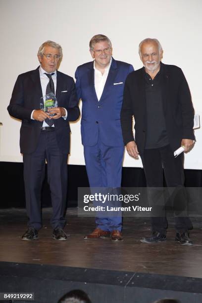 Michel Boujenah, Sylvain Bonnet and Francis Perrin attend "Trophee Du Bien-Etre" award ceremony at Theatre des Mathurins on September 18, 2017 in...