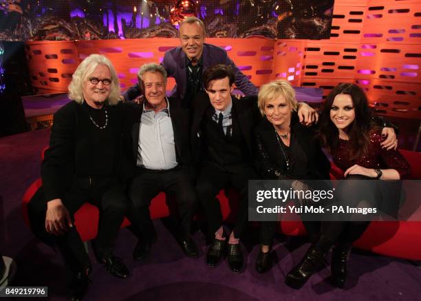 Host Graham Norton with guests Billy Connolly, Dustin Hoffman, Matt Smith, Jennifer Saunders and Amy Macdonald during filming of The Graham Norton...