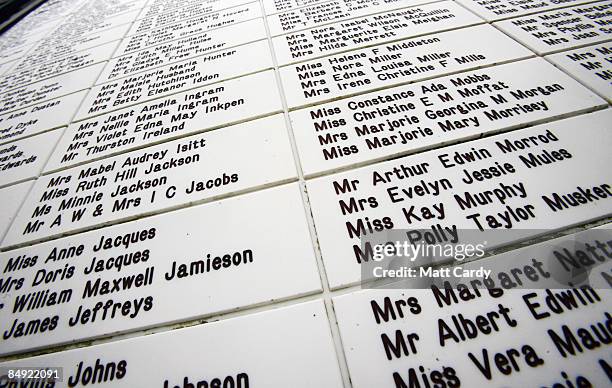 Part of a board displaying the names of people who have bequeathed money in their wills to The Donkey Sanctuary, Sidmouth, on February 18, 2009 in...