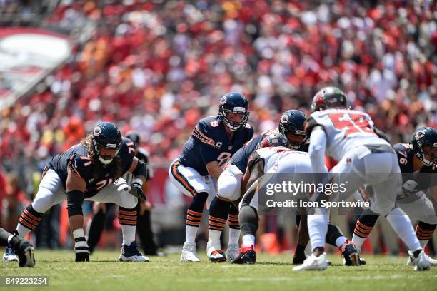 Chicago Bears quarterback Mike Glennon under center during an NFL football game between the Chicago Bears and the Tampa Bay Buccaneers on September...