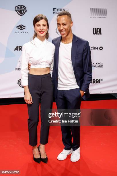 German actress Aylin Tezel and German actor Jerry Hoffmann attend the First Steps Awards 2017 at Stage Theater on September 18, 2017 in Berlin,...