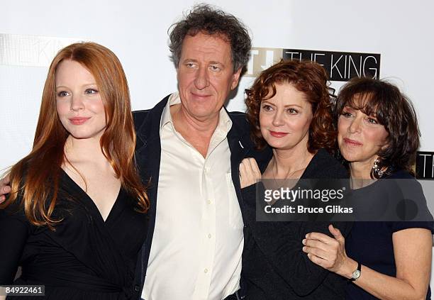 Lauren Ambrose, Geoffrey Rush, Susan Sarandon and Andrea Martin attend a meet-and-greet for "Exit the King" on Broadway at Providence on February 18,...