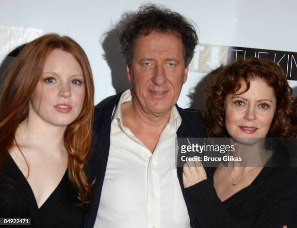 Lauren Ambrose, Geoffrey Rush and Susan Sarandon attend a meet-and-greet for "Exit the King" on Broadway at Providence on February 18, 2009 in New...