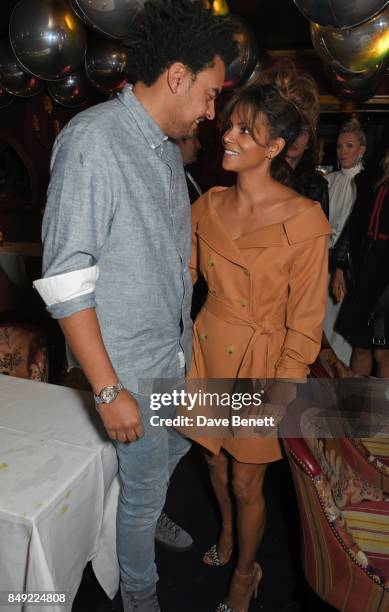 Alex da Kid and Halle Berry attend the LOVE magazine x Miu Miu party, held during London Fashion Week, at Loulou's on September 18, 2017 in London,...