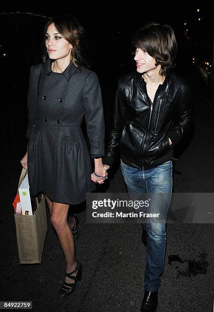 Alexa Chung and Alex Turner attend the Universal Brit Awards 2009 after-party at Claridges Ballroom not the Brit Awards 2009 Sony party at Jalouse on...