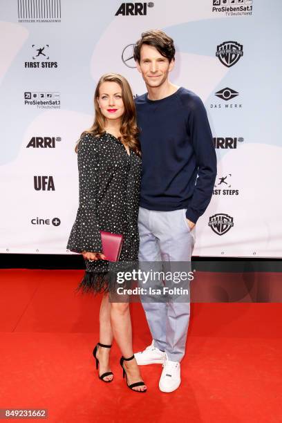 German actress Alice Dwyer and her boyfriend German actor Sabin Tambrea attend the First Steps Awards 2017 at Stage Theater on September 18, 2017 in...