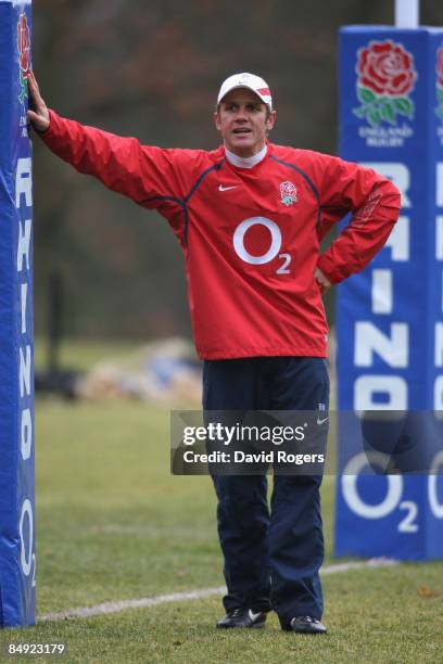 Brian Smith, the England backs coach pictured during the England training session held at Pennyhill Park Hotel on February 19, 2009 in Bagshot,...