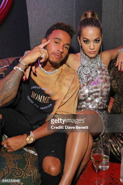 Lewis Hamilton and Rita Ora attend the LOVE magazine x Miu Miu party, held during London Fashion Week, in association with Absolut Elyx & Perrier...