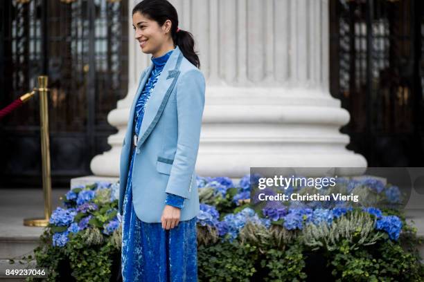 Caroline Issa outside Emilia Wickstead during London Fashion Week September 2017 on September 18, 2017 in London, England.