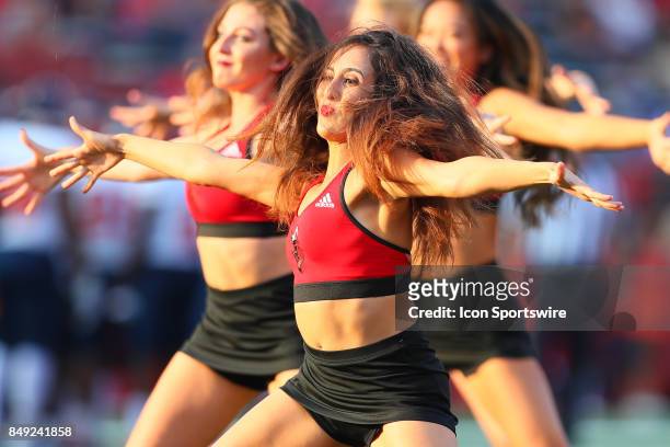Rutgers Scarlet Knights Dance team members perform during the college football game between the Rutgers Scarlet Knights and the Morgan State Bears on...