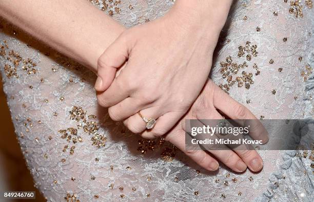 Jewelry worn by actress Kirsten Dunst attends the Los Angeles premiere of 'WoodShock' at ArcLight Cinemas on September 18, 2017 in Hollywood,...