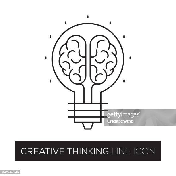 creative thinking concept line icon - brain light bulb stock illustrations