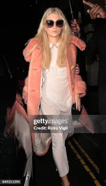 Lottie Moss seen at Miu Miu X LOVE Magazine party at No 5 Hertford Street during London Fashion Week September 2017 on September 18, 2017 in London,...