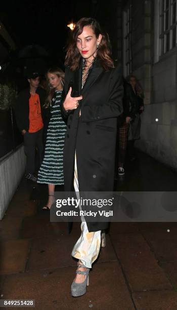 Alexa Chung seen at Miu Miu X LOVE Magazine party at No 5 Hertford Street during London Fashion Week September 2017 on September 18, 2017 in London,...