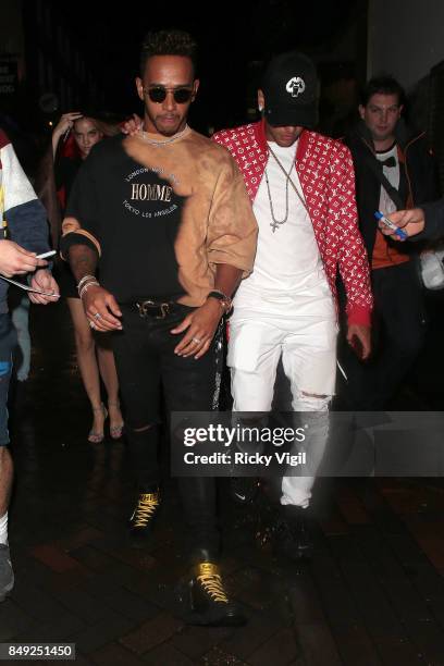 Barbara Palvin, Lewis Hamilton and Neymar seen at Miu Miu X LOVE Magazine party at No 5 Hertford Street during London Fashion Week September 2017 on...