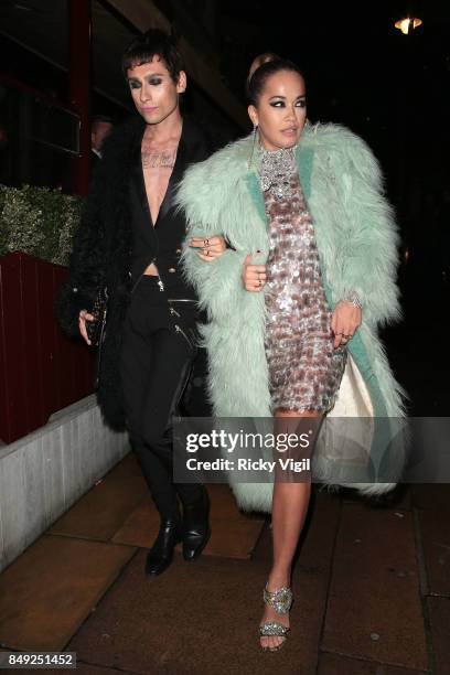 Kyle De'Volle and Rita Ora seen at Miu Miu X LOVE Magazine party at No 5 Hertford Street during London Fashion Week September 2017 on September 18,...