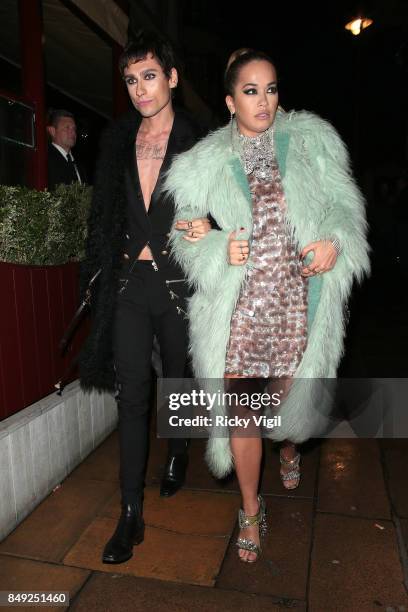 Kyle De'Volle and Rita Ora seen at Miu Miu X LOVE Magazine party at No 5 Hertford Street during London Fashion Week September 2017 on September 18,...